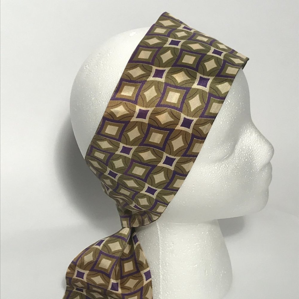 Vintage Green Purple Paisley Long Floral Head Scar